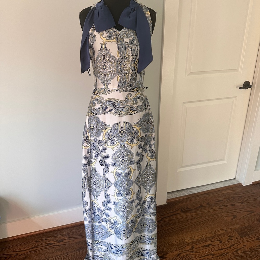 Mango Blue and White Paisley Maxi Dress